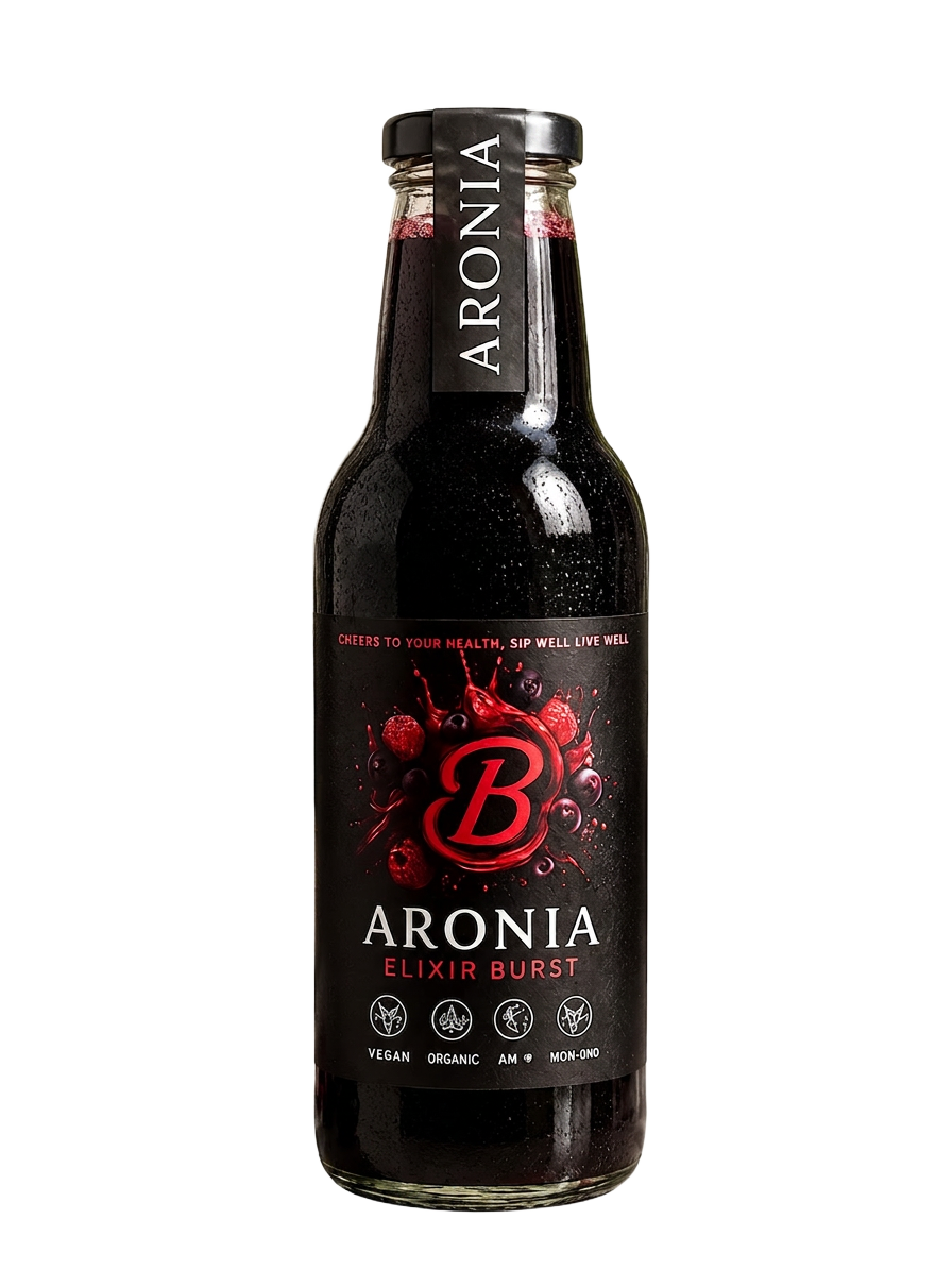 Aronia Elixir Burst cold-pressed wellness bottle, 25 oz